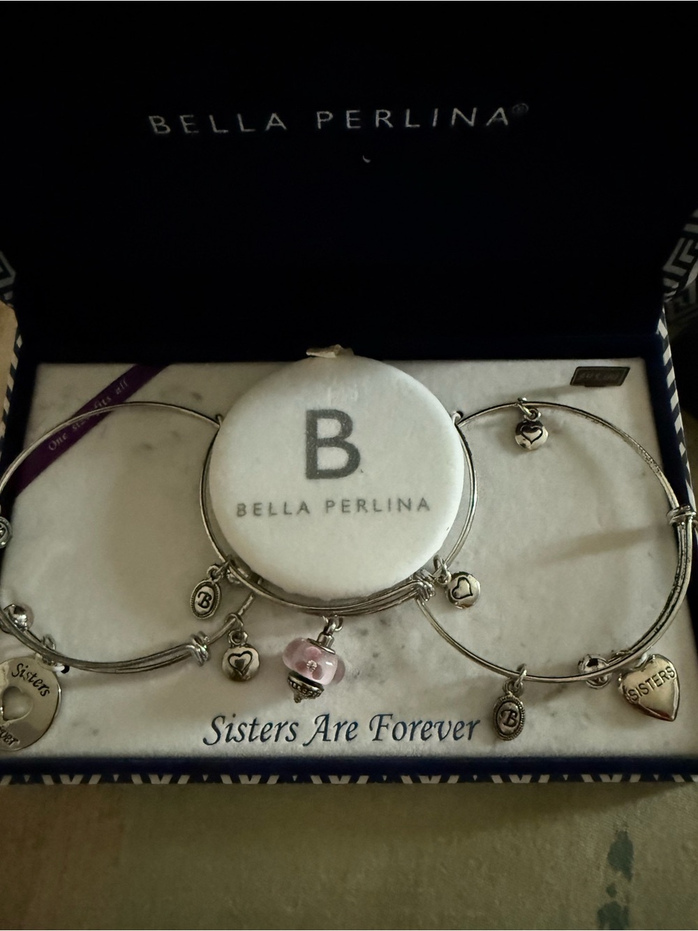 bella Perlina “Sisters Are Forever” Silver Charm Bangle Set
